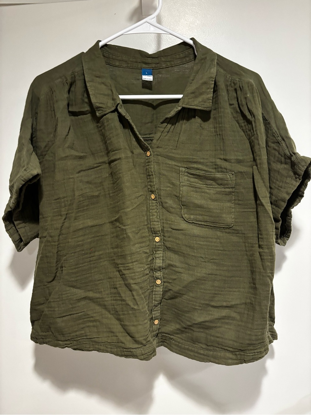 Old Navy Cotton Gauze Buttondown Collared Shirt Boxy Crop Large